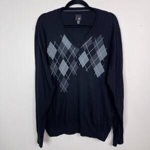 J Ferrar Mens XLarge Black Gray Argyle V Neck Sweater Cotton Modal Long Sleeve